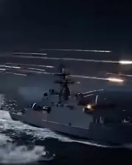 Swarms of high-speed attack boats charging at night against a US littoral combat ship. The firepower on display is incredible.