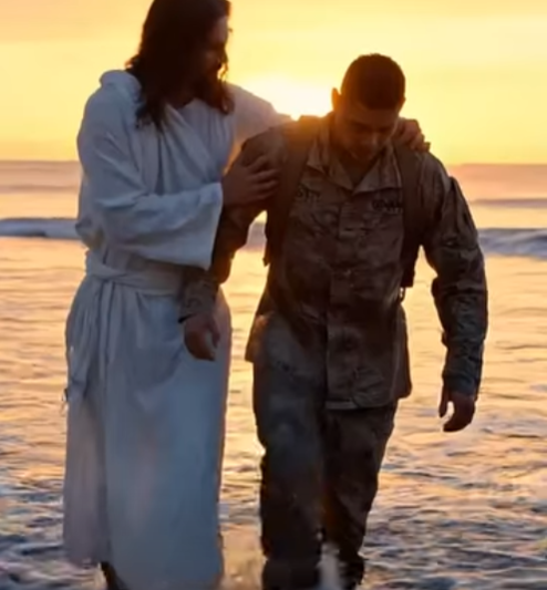 A tired Marine walks again with Jesus by his side. Hope restored.